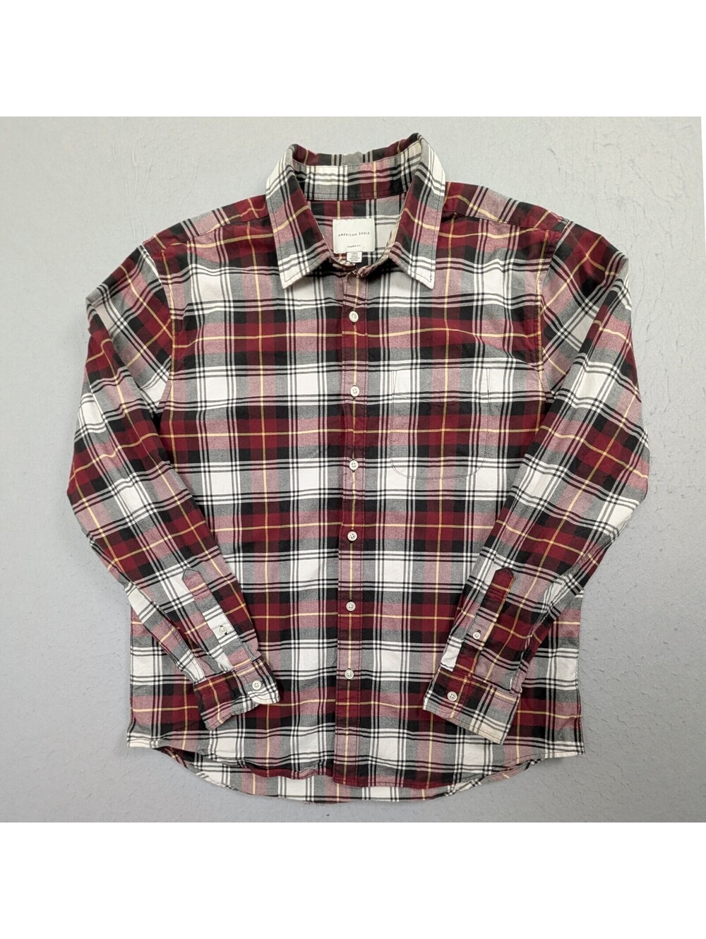 American Eagle Mens Large Flannel Shirt Red Black White Plaid Classic Fit